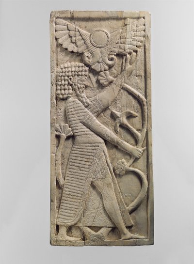 Møbelplade udskåret i relief med en mandsfigur, der griber et træ, ca. 8. århundrede f.Kr. (elfenben) af Neo Assyrian Neo Assyrian