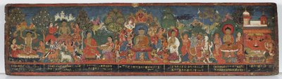 Buddhistisk manuskriptomslag (ugennemsigtigt wc på træ) af Nepalese School