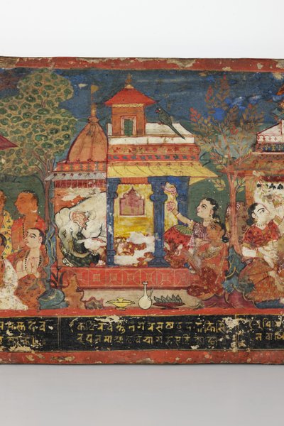 Detalje fra et buddhistisk manuskriptomslag (ugennemsigtigt wc på træ) af Nepalese School