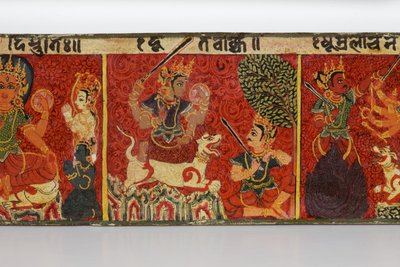 Detalje fra et Devimahatmya-manuskriptomslag (ugennemsigtigt wc på træ) af Nepalese School