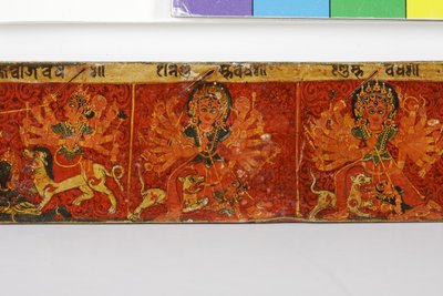 Detalje fra et Devimahatmya-manuskriptomslag (ugennemsigtigt wc på træ) af Nepalese School
