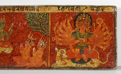 Detalje fra et Devimahatmya-manuskriptomslag (ugennemsigtigt wc på træ) af Nepalese School