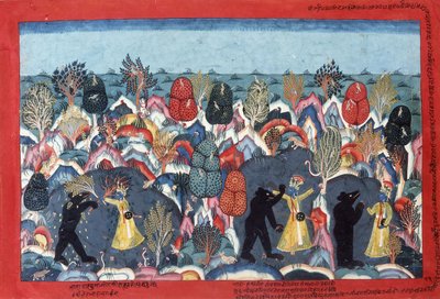 Krishna Fighting Jambavata, King of the Bears, ca. 1775 af Nepalese School