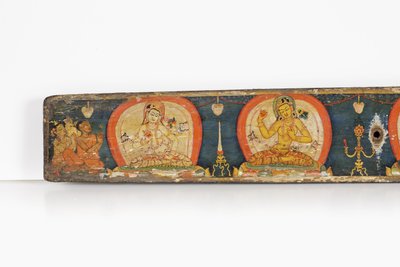 Manuskript af The Five Protections, bagside, 1138 (ugennemsigtigt wc & blæk på træ) af Nepalese School
