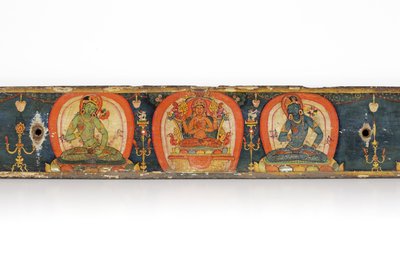 Manuskript af The Five Protections, bagside, 1138 (ugennemsigtigt wc & blæk på træ) af Nepalese School