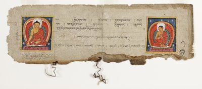 Side fra et buddhistisk manuskript, muligvis fra Mahashitalanika, ca. 1400 (ugennemsigtigt wc & blæk på papir) af Nepalese School