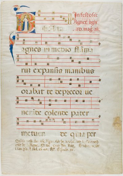 Sankt Agnes i et historisk initial "V" fra et antifonarium af Neri da Rimini
