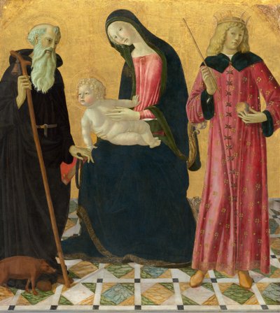 Madonna og barn med Saint Anthony Abbed og Saint Sigismund, ca. 14901495. af Neroccio de Landi