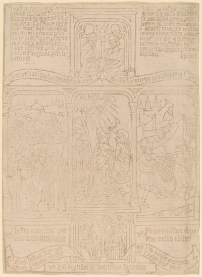 Kristi dåb; Farao går gennem Det Røde Hav; Joshua og Kaleb af Netherlandish 15th Century