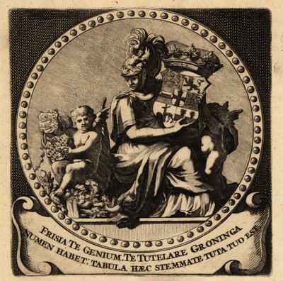 Allegorisk figur af Friesland og Groningen med våbenskjolde af Netherlandish School