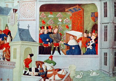 Harl 4380 f.117 Interview af Richard II og hertugen af Gloucester i Pleshy Castle, fra 