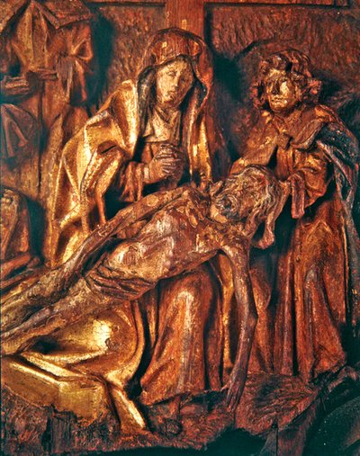 Sørge over den døde Kristus, ca. 1500 (forgyldt og polykromt egetræ) af Netherlandish School
