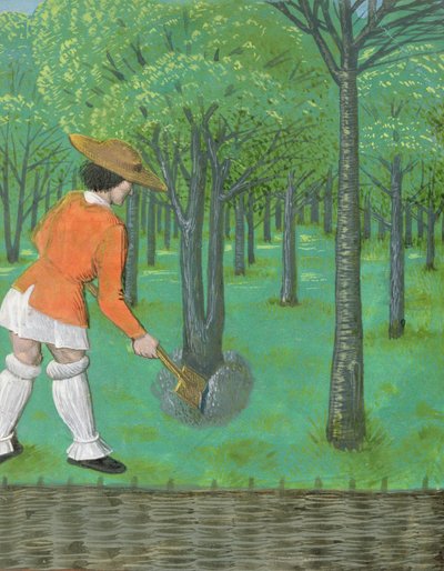 Roy 14 E VI f.28 Mand med en spade i en frugthave, fra 