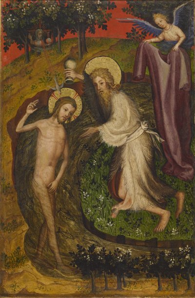 Dåben, fra en foldealtertavle, ca. 1400 (tempera & bladguld på panel) af Netherlandish School