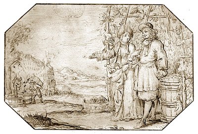 The Four Seasons: Autumn - Harvest, ca. 1675 (pen & sepia blæk på papir) af Netherlandish School