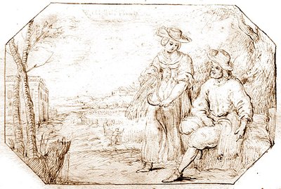 The Four Seasons: Summer - Reaping, ca. 1675 (pen & sepia blæk på papir) af Netherlandish School