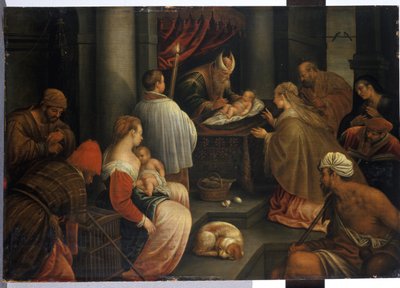 Præsentationen af Kristus i templet (tempera på eg) af Netherlandish School