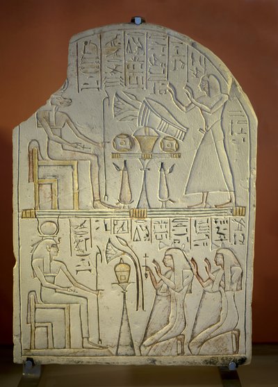 Art Egypt Stele de Penboui a Toueris og Isis Hathor (malet kalksten, nyt imperium af New Kingdom Egyptian