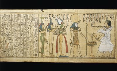 Khonsumesin papyrus, kuolleiden kirja, joka uhrasi Osirikselle, Isikselle ja Nephthykselle, kolmas välikausi af New Kingdom Egyptian