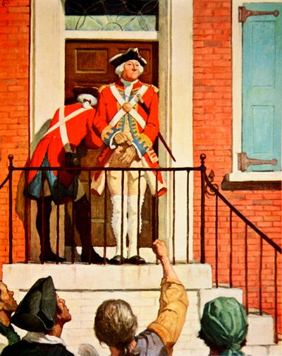Kaptajn Tennant med publikum foran (farve litho) af Newell Convers (after) Wyeth