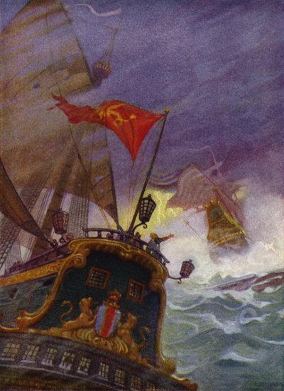 Illustration til Westward Ho! af Charles Kingsley (farve litho) af Newell Convers (after) Wyeth