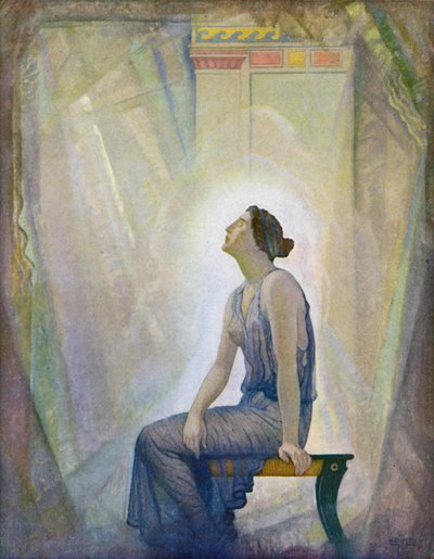 Odyssey: Den sørgende Penelope (farve litho) af Newell Convers (after) Wyeth