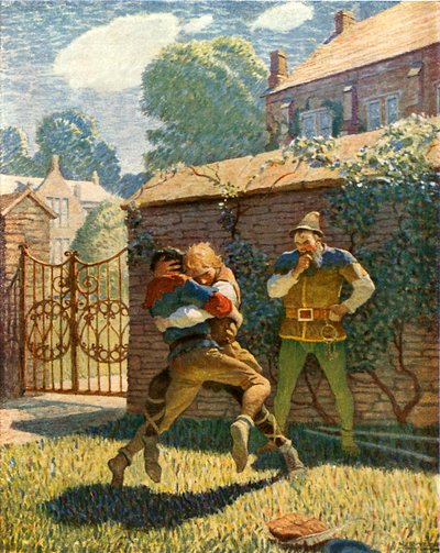 Lille John kæmper på Gamewell af Newell Convers Wyeth