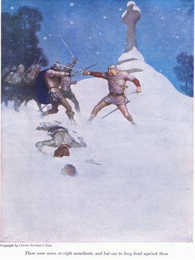 Der var syv eller otte overfaldsmænd, og kun én til at holde hovedet imod dem, 1916 af Newell Convers Wyeth
