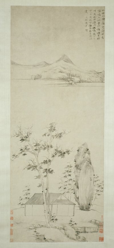Poetiske tanker i en skovpavillon 林堂詩思圖 af Ni Zan