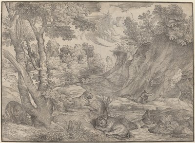Sankt Hieronymus i ørkenen af Niccolò Boldrini after Titian
