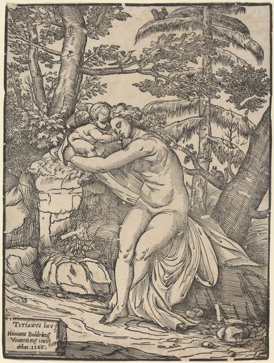 Venus og Amor af Niccolò Boldrini after Titian