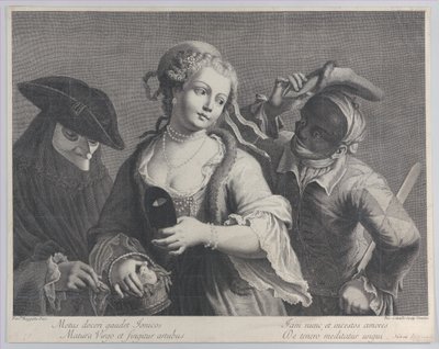 Tre halvlange figurer fra et venetiansk karneval, 1750-1822., 1750-1822. af Niccolò Cavalli