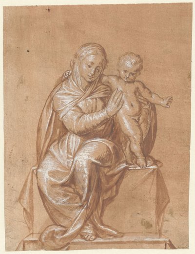 Siddende Madonna med barn af Niccolò Giolfino (I)