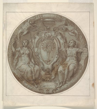 Design til en tondo med arme fra kardinal Giulio della Rovere af Niccolò Martinelli, called il Trometta
