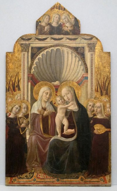 Sankt Anne og jomfruen og barn tronet med engle, ca. 1458-61. af Niccolò da Foligno