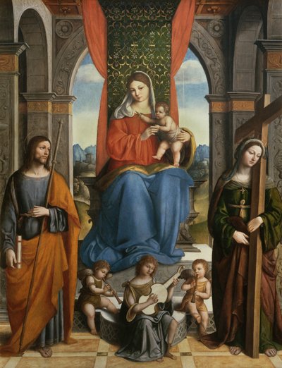 Madonna og barn med St. James af Galicien og St. Helena af Niccolo  Pisano