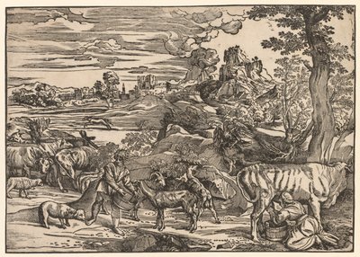 Landskab med en mælkepige, ca. 1525. af Niccolo Boldrini
