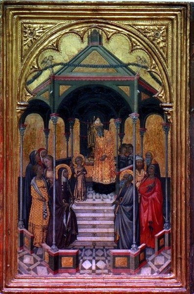 Præsentationen af jomfruen ved templet (tempera på panel) af Niccolo Bonaccorsi