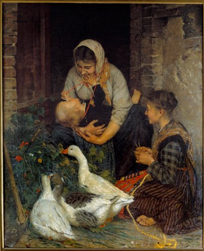 Maternal Joy Maleri af Niccolo Cannici (1846-1906) af Niccolo Cannicci