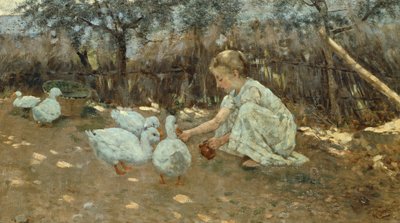 Den lille gåseflok, ca. 1892, af Niccolo Cannicci (1846-1906), olie på lærred, 40,5x70,5 cm. af Niccolo Cannicci