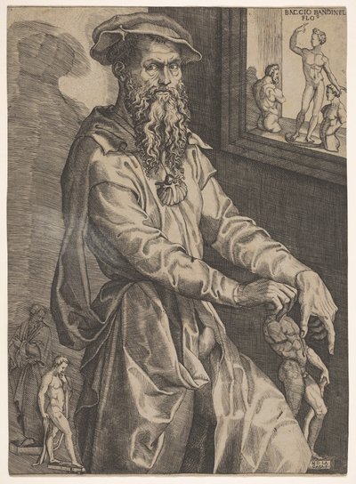 Portræt af Baccio Bandinelli, i trekvart længde ved siden af en rude, ca. 1540-48. af Niccolo della Casa