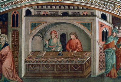 To bankfolk, detalje fra Life of St Matthew af Niccolo di Pietro Gerini