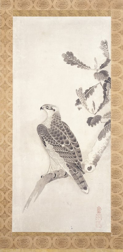 Hawk Perched On A Branch (blæk på papir) af Nichokuan Soga