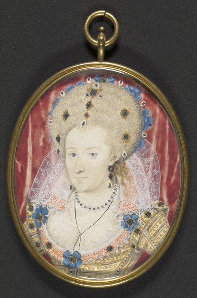 Anne af Danmark, ca. 1600 (gouache på vellum lagt på kort) af Nicholas (studio of) Hilliard