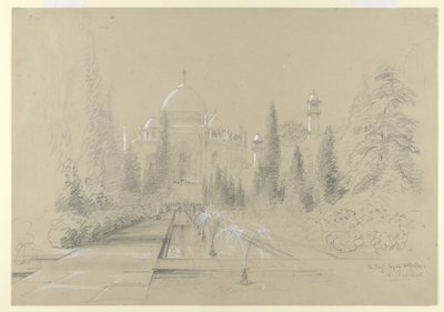 Taj Mahal, Agra, 24. januar 1870 (blyant med hvid forhøjning på papir) af Nicholas Chevalier