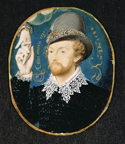 Mand griber hånden fra en sky, muligvis William Shakespeare, 1588 af Nicholas Hilliard
