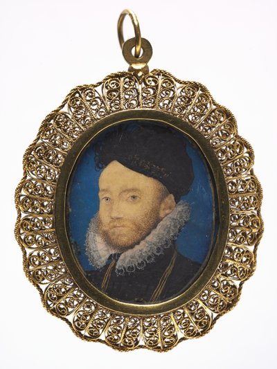 Portræt af en mand, ca. 1590 (w/c på vellum i en senere forgyldt metalramme) af Nicholas Hilliard