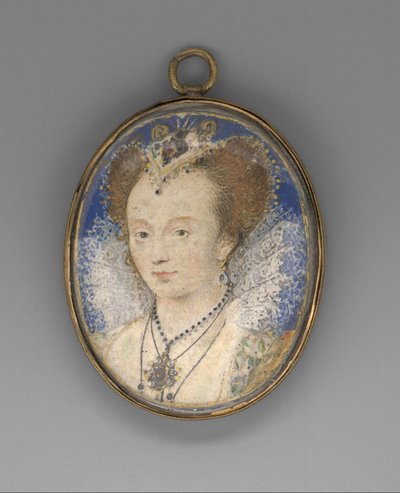 Portræt af en kvinde, ca. 1590 (vellum lagt på kort) af Nicholas Hilliard