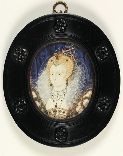Dronning Elizabeth I (akvarel på elfenben) af Nicholas Hilliard