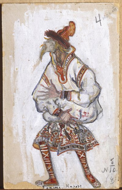 Kostumedesign til Igor Stravinskys ballet "The Rite of Spring", 1912 af Nicholas Roerich